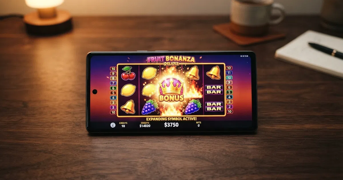 A grid of colourful Amatic slot reels on a smartphone screen, with the Book of Aztec expanding-symbol bonus round visible on the centre reel