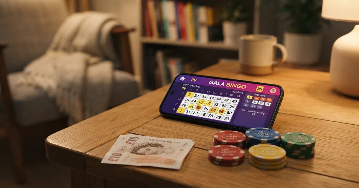 A grid of ten UK bingo casino logos arranged in two rows against a clean white background, with a subtle bingo-ball motif in the corner