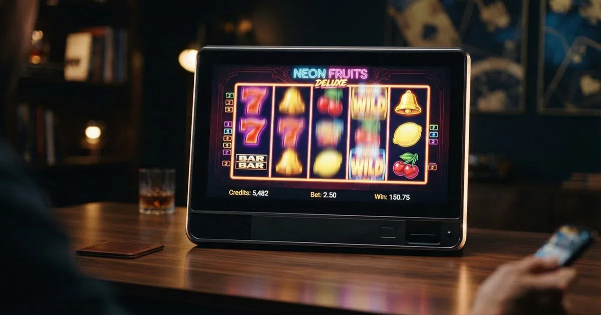 A row of glowing online slot reels on a casino screen