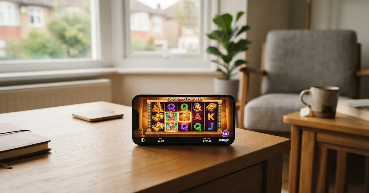 A grid of UK-licensed online casino homepages displaying Stakelogic slot titles with welcome-offer banners visible