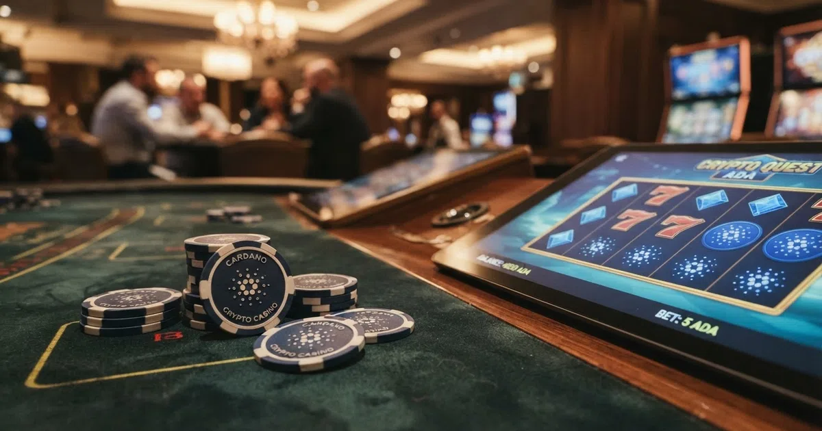 Cardano (ADA) tokens beside an online casino game table