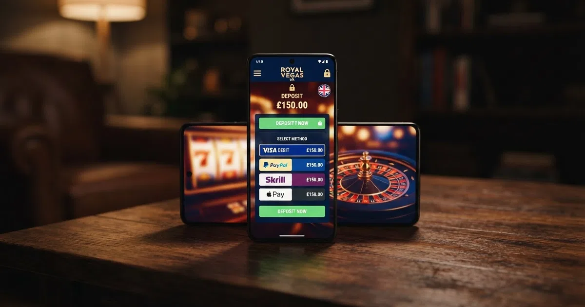 Skrill logo and a UK-licensed online casino deposit screen showing the Skrill payment option