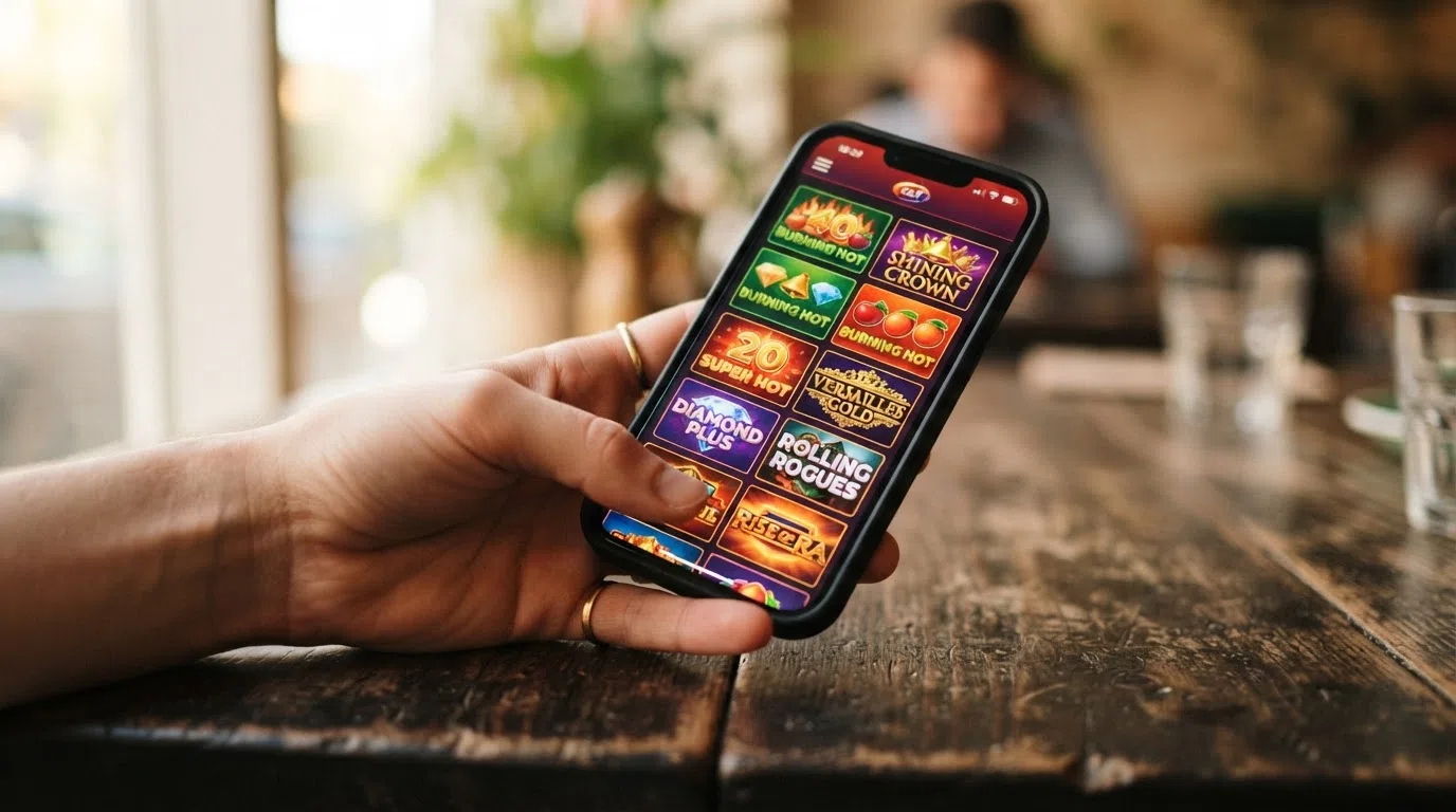 A selection of EGT slot game tiles arranged on screen, featuring 40 Burning Hot, Shining Crown and Burning Hot with their fruit-symbol artwork