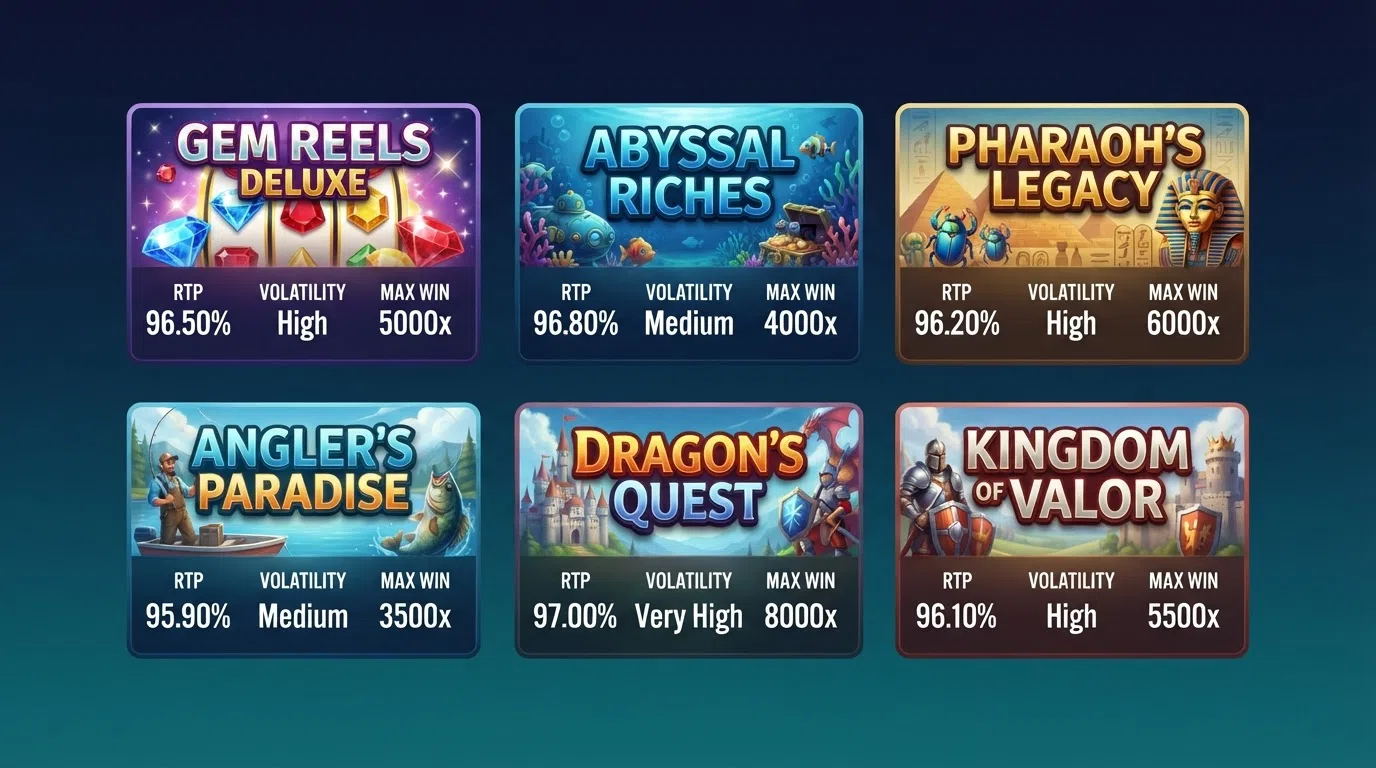 A grid of six UK slot game title cards — Starburst, Book of Dead, Big Bass Bonanza, Eye of Horus, Fishin' Frenzy and Game of Thrones — arranged for side-by-side comparison