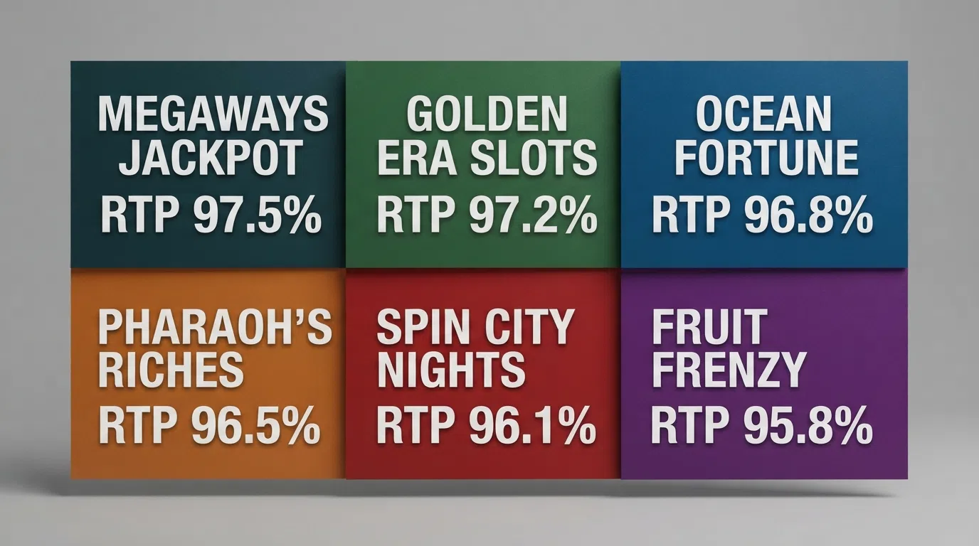 A grid of six slot-title cards showing the game logos for Tombstone R.I.P. Razor Ways Book of Dead Gates of Olympus The Luxe High Volatility and Supersized arranged in descending RTP order