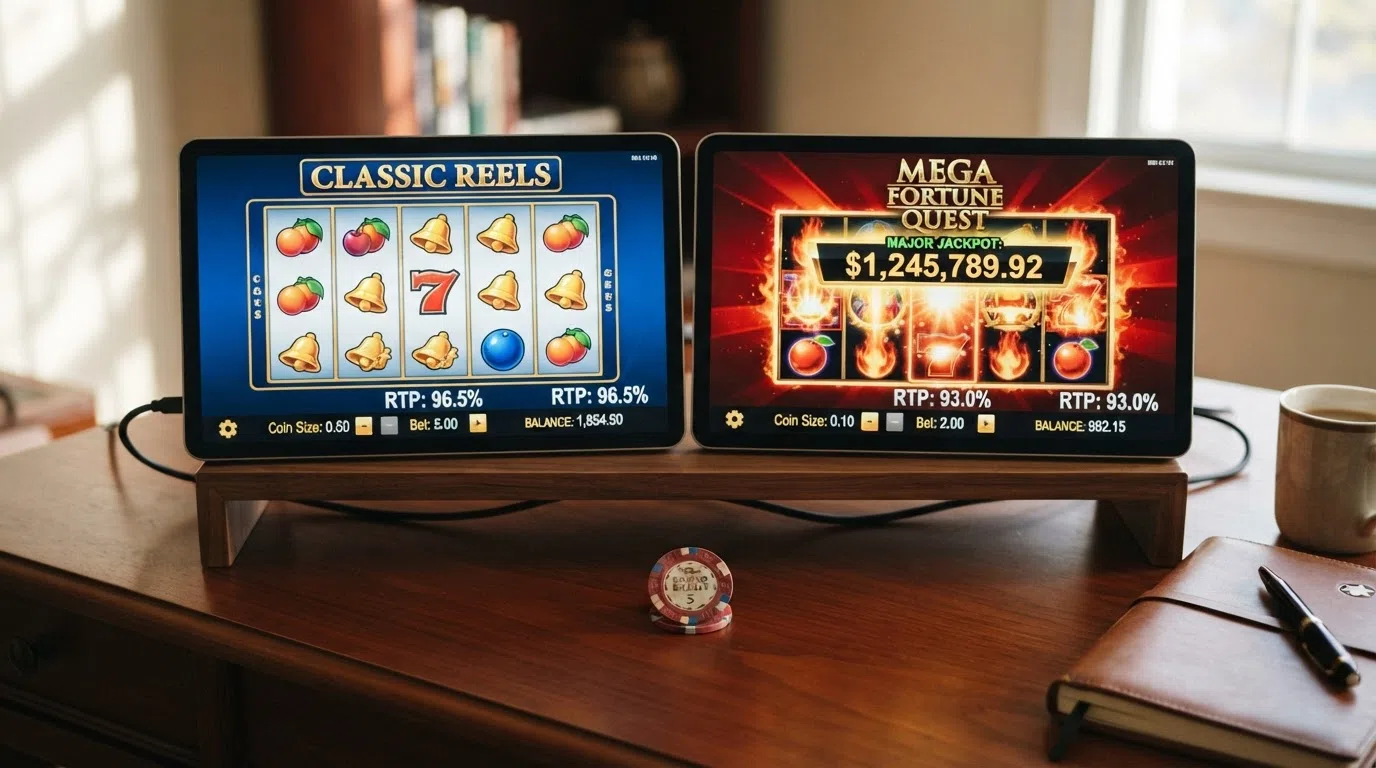 two side-by-side RTP readouts, one standard slot and one Jackpot King version