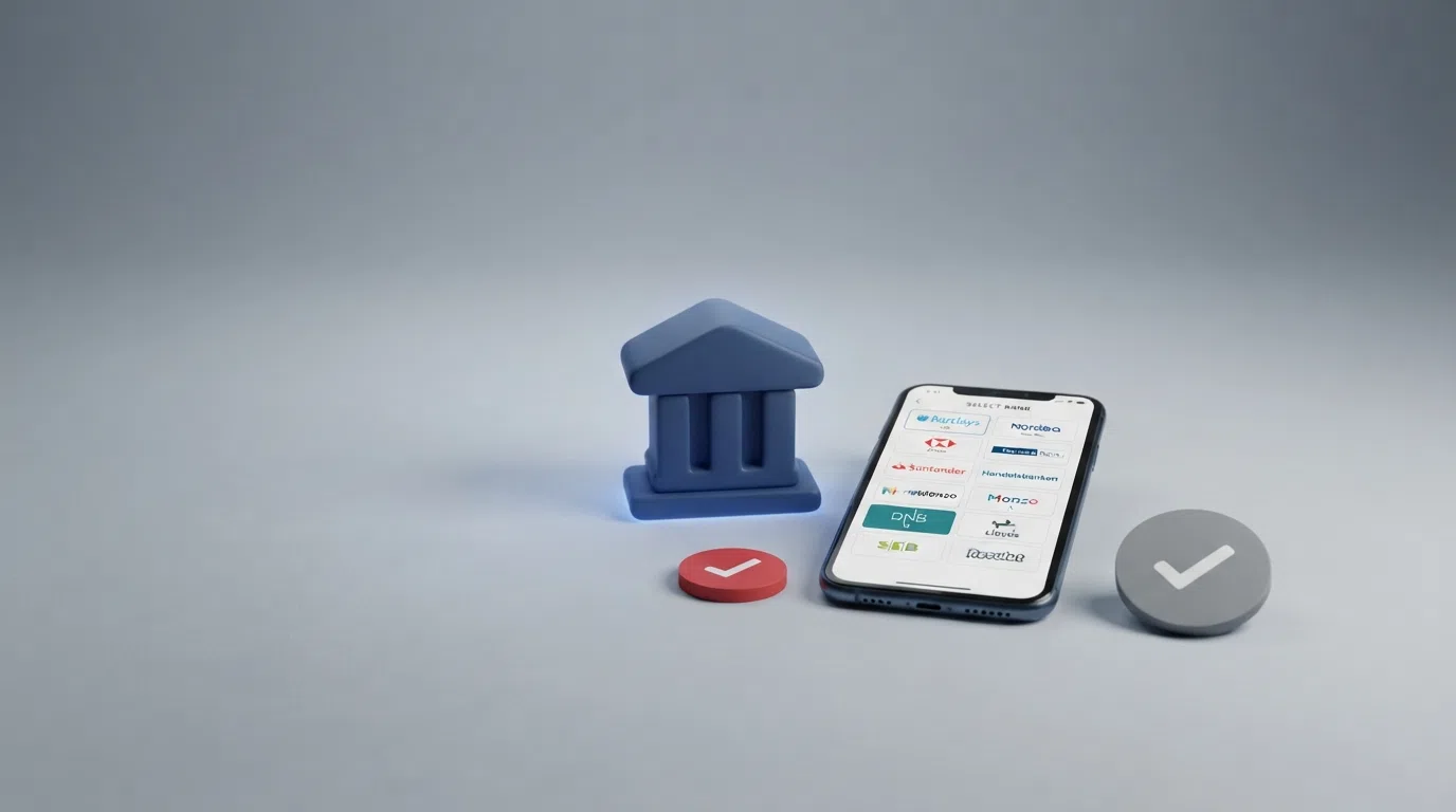 A simplified infographic-style diagram of the Trustly Pay N Play deposit flow — bank selection, authentication, deposit confirmation — with a red “verification required” marker at the point where the UK model diverges from the Nordic one.