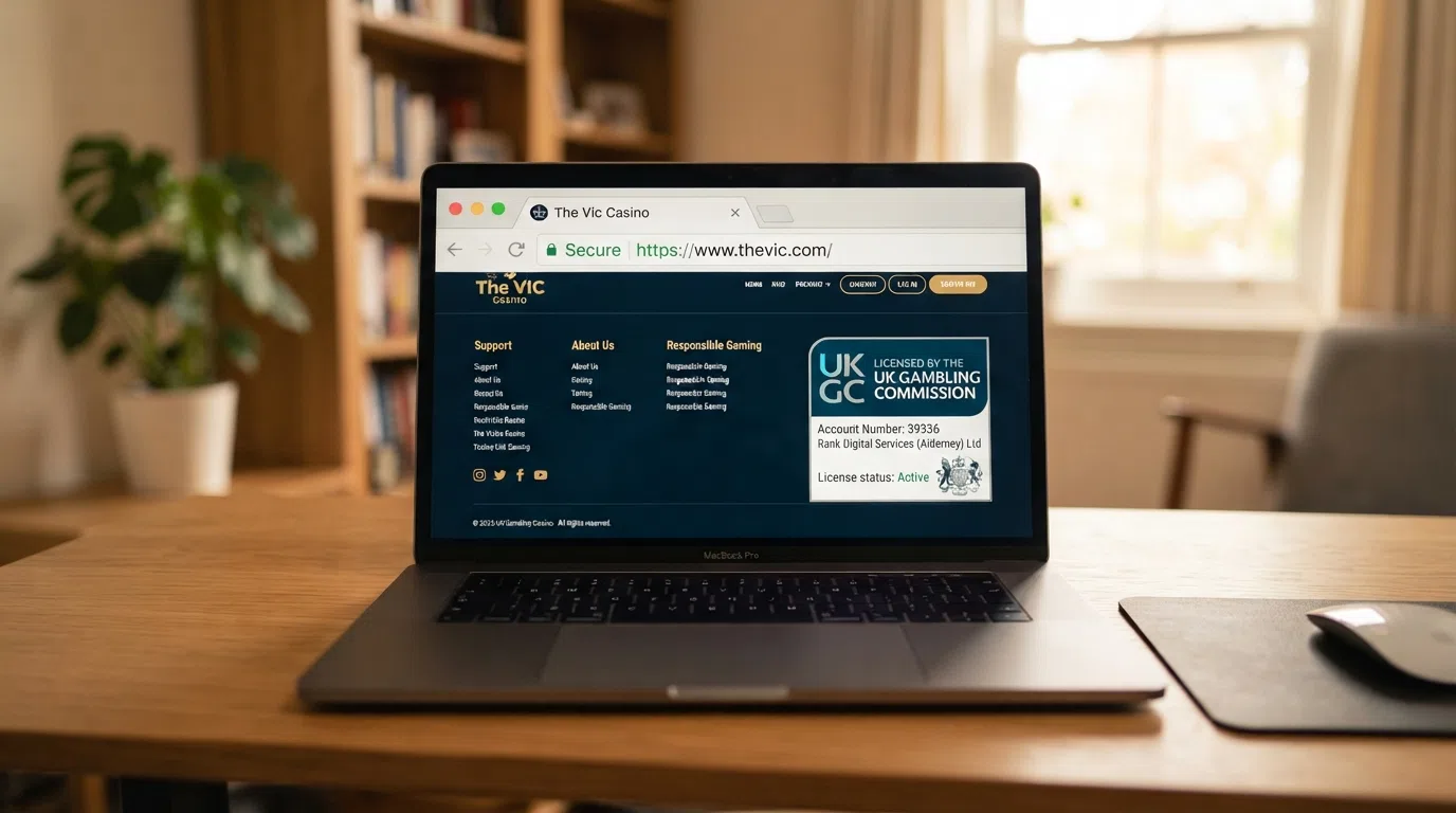 The UK Gambling Commission logo displayed on a licensed casino website footer, with a padlock icon visible in the browser address bar