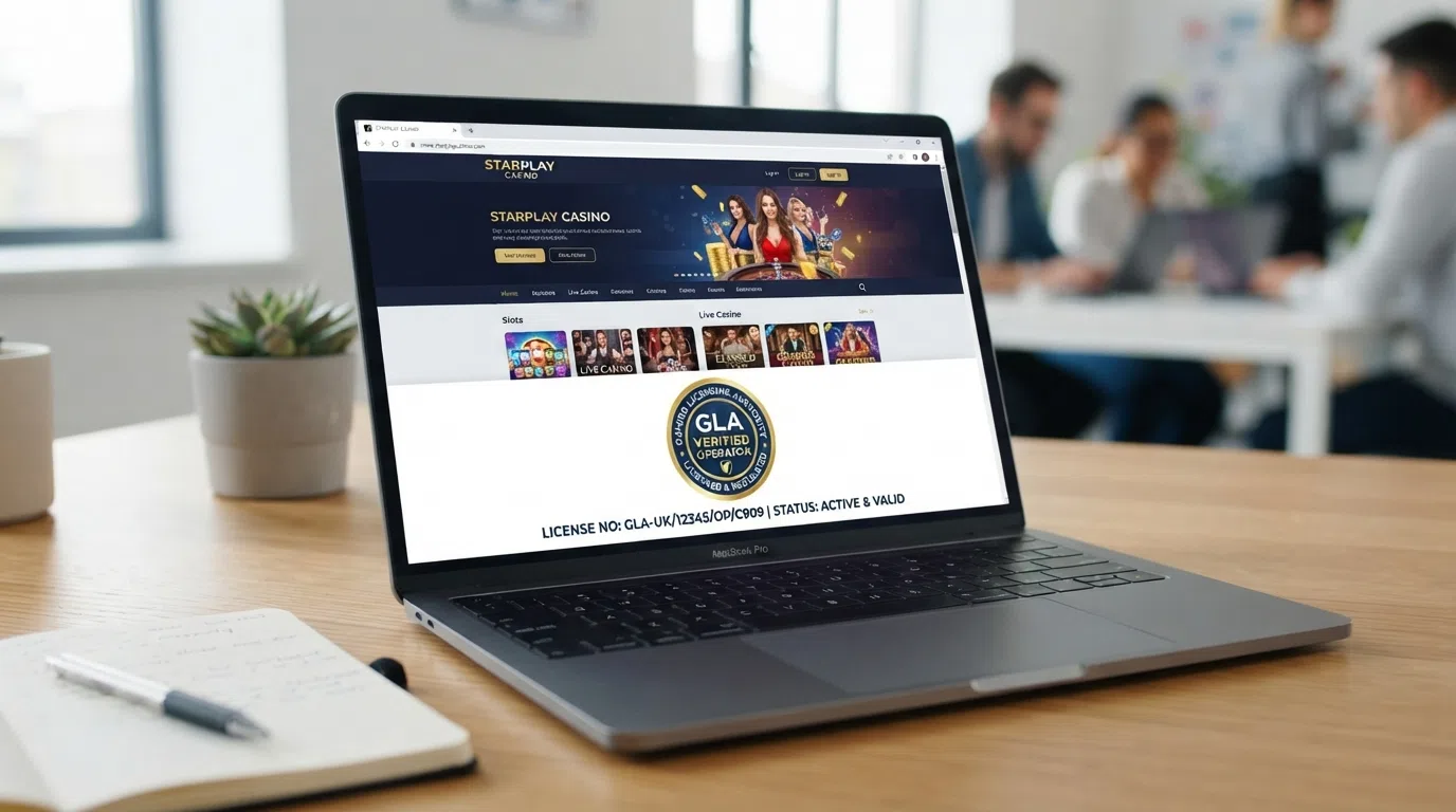 UK Gambling Commission licence badge and registration-number footer on a licensed casino homepage