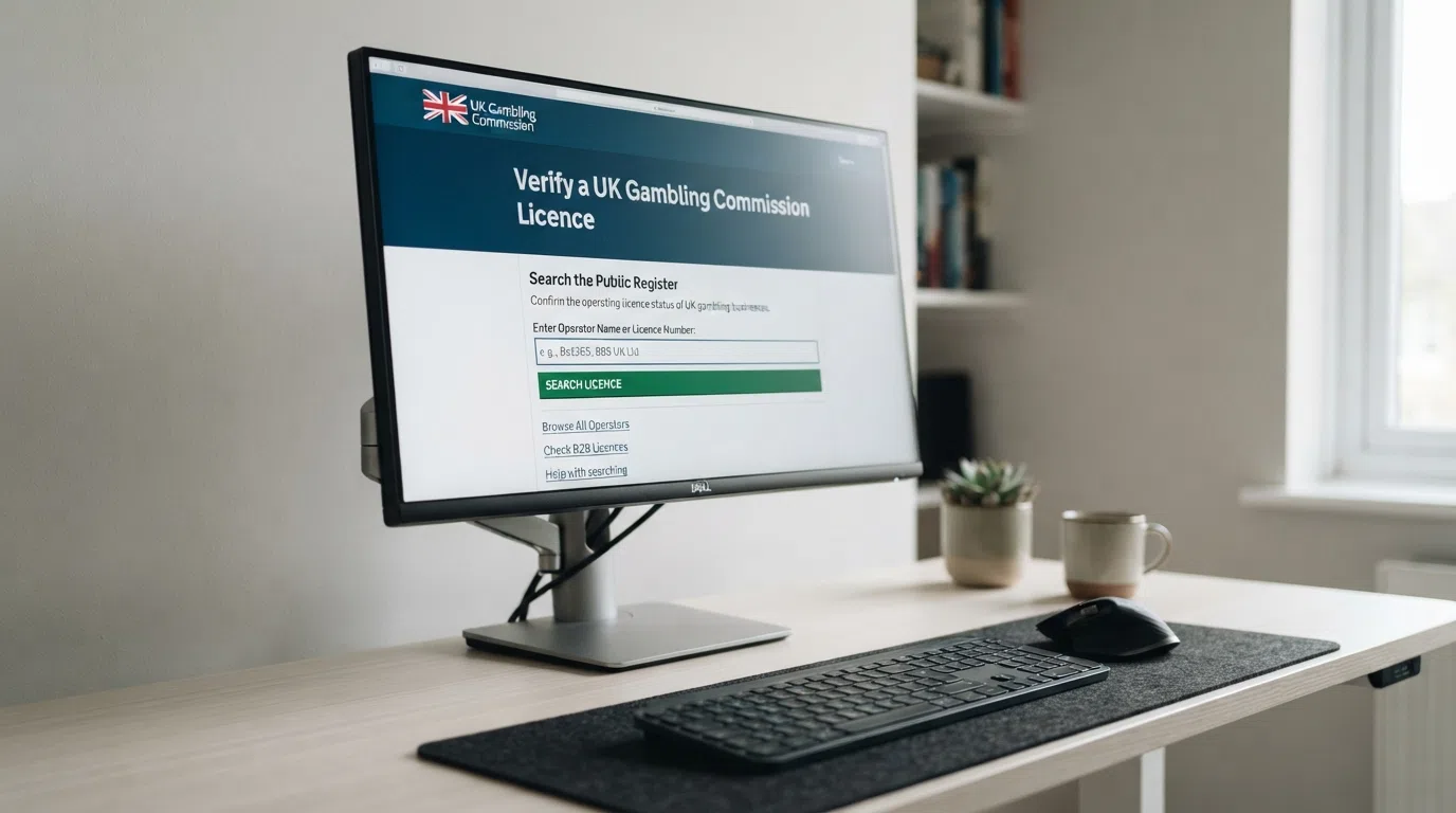 The Gambling Commission's online public register search result for a casino operating licence, showing the licence number, status, and operator details