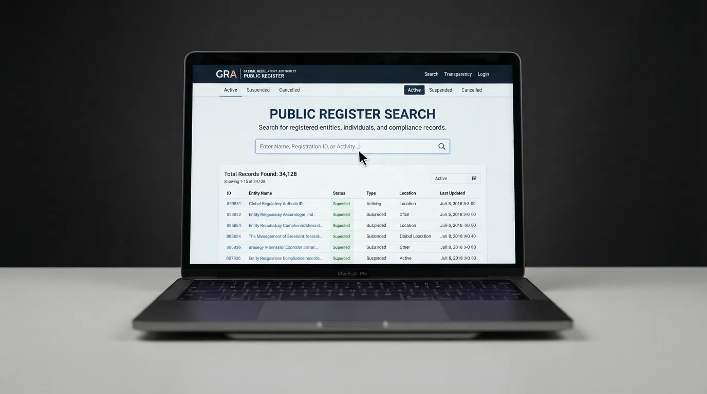 A screenshot of the UK Gambling Commission public register search page with the record count visible.