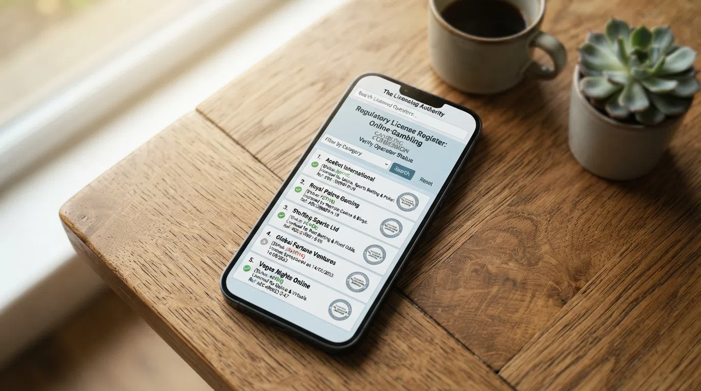 A close-up of a smartphone screen showing the UKGC public-register search result for a licensed bingo operator, with the Gambling Commission logo visible