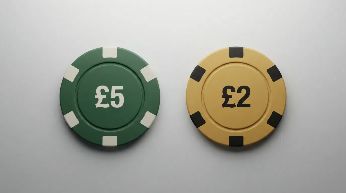 A simple graphic showing the two statutory slot stake limits, £5 and £2, side by side