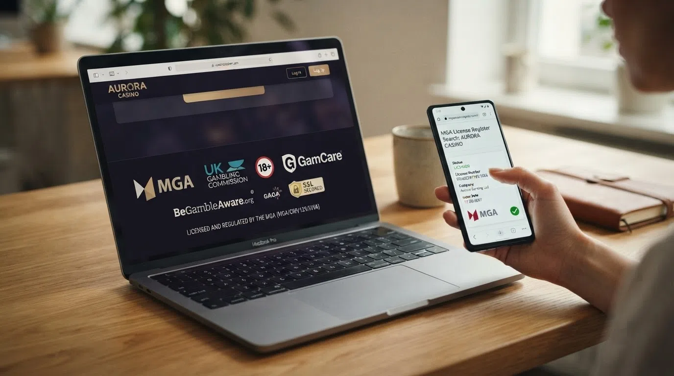 The UK Gambling Commission licence badge and account number displayed in the footer of a casino website, alongside the GamCare and GAMSTOP logos