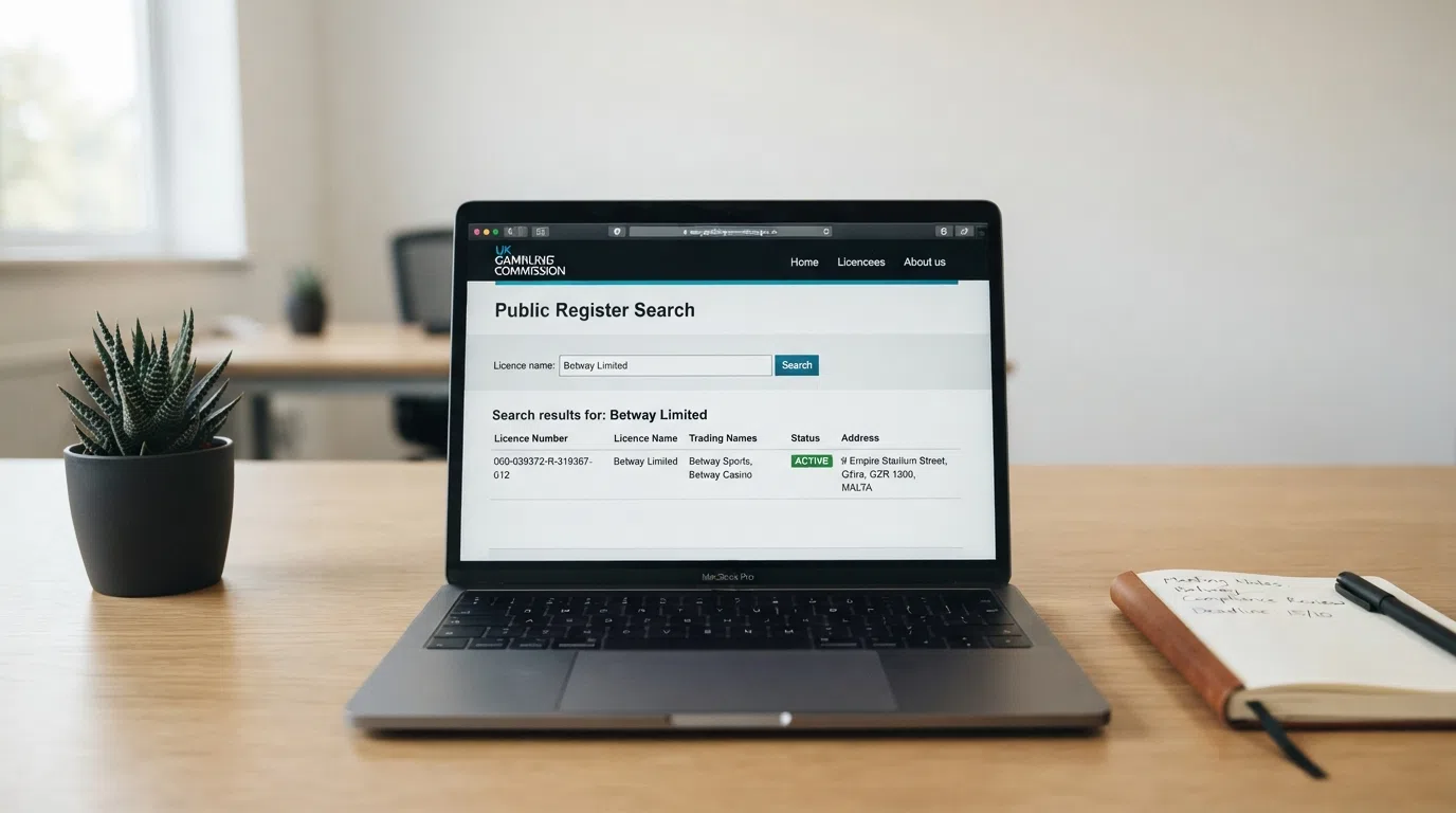 UK Gambling Commission public register search interface with a casino licence entry visible