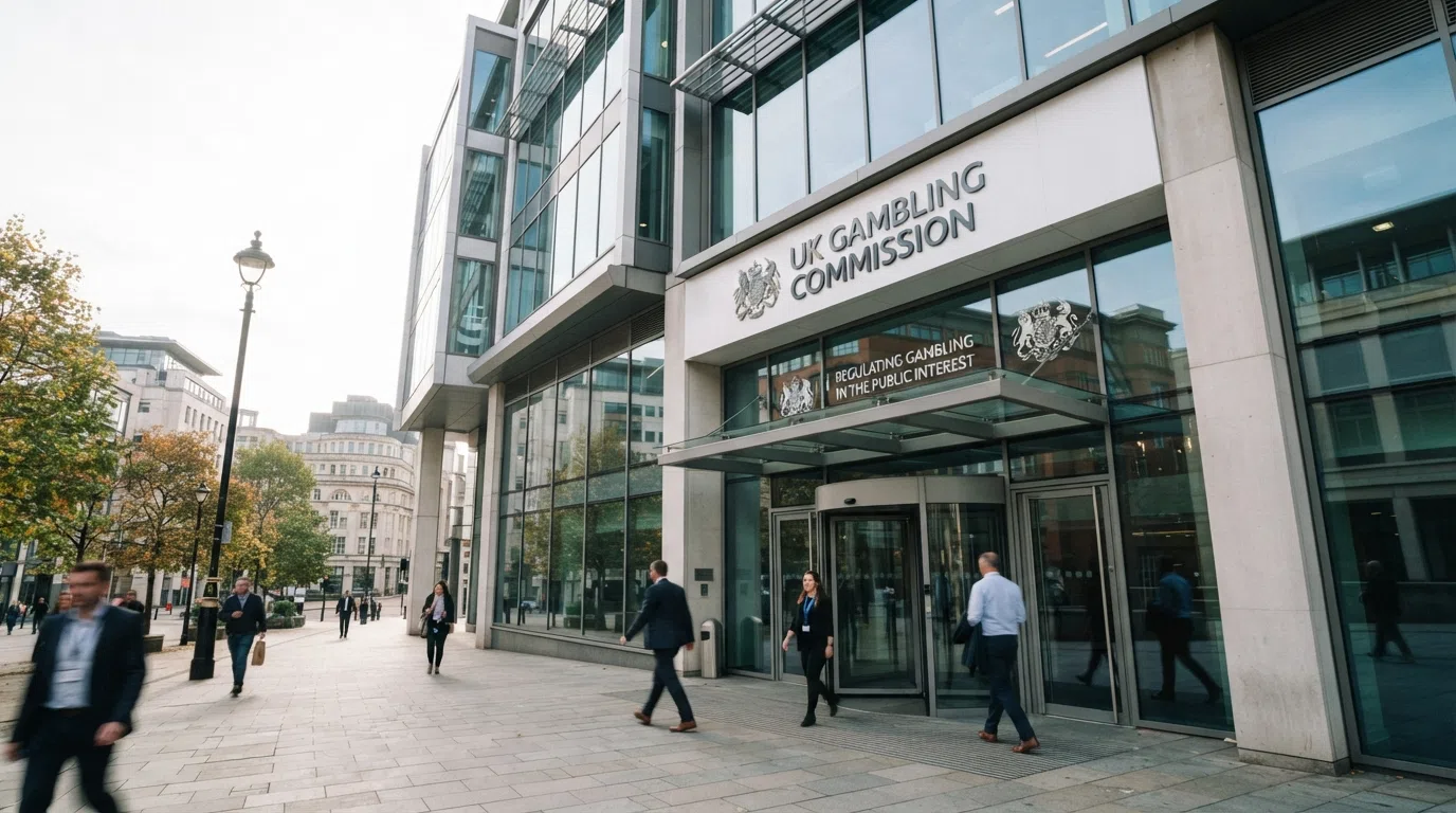 The exterior of the UK Gambling Commission offices in Birmingham, with the Commission's logo and name clearly visible on the building facade